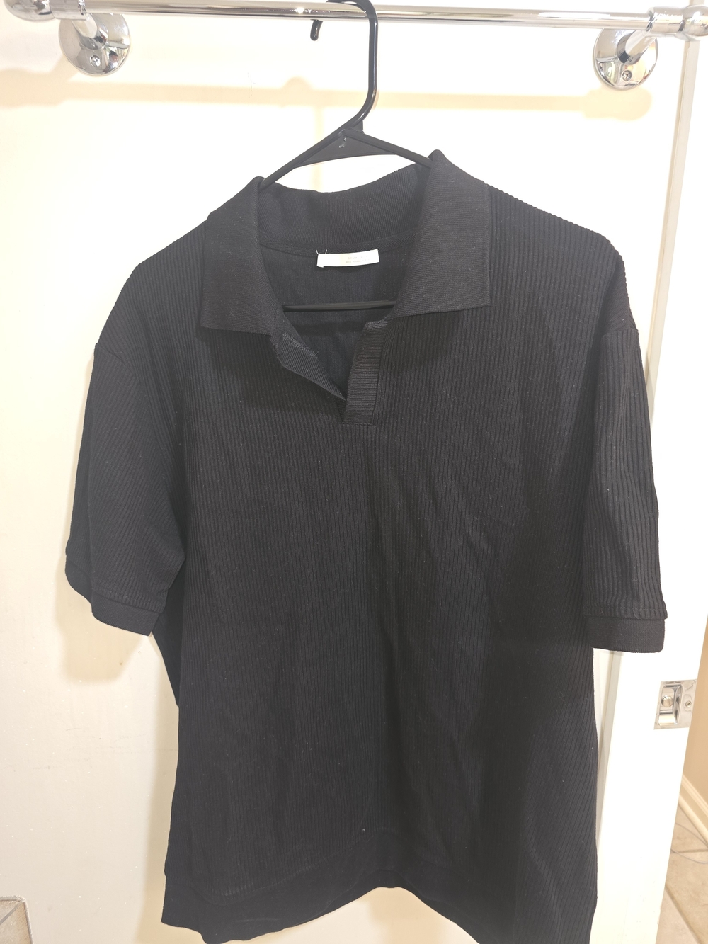 Zara Black Ribbed Short-Sleeve Polo